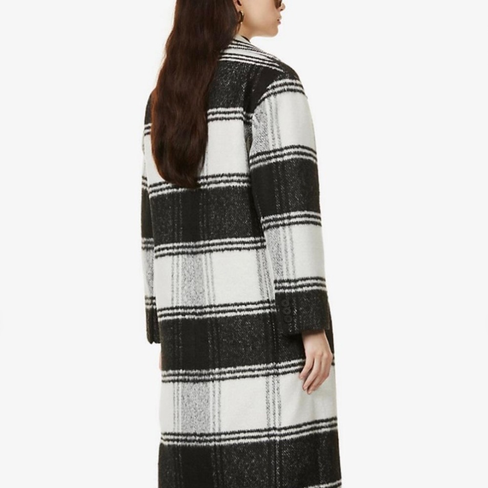 All Saints Black and White Plaid Pea Coat - Picture 3 of 5